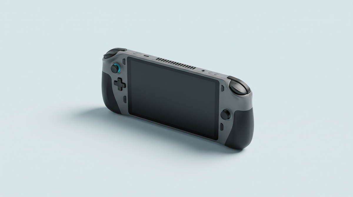 Console portable haut de gamme à grandes poignées et grilles de ventilation, vue de trois quarts