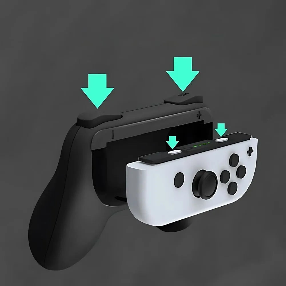Adaptateur manette Switch rouge et bleu, accessoire pour Nintendo Switch, design ergonomique et performance optimale.