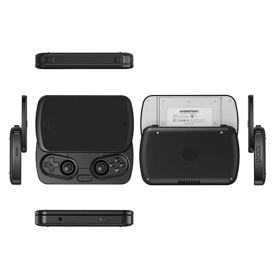 Anbernic RG Slide noire, vues de la console écran ouvert et fermé