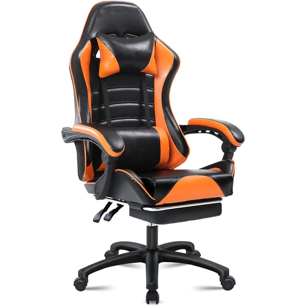 Chaise gamer orange en PU Cuir