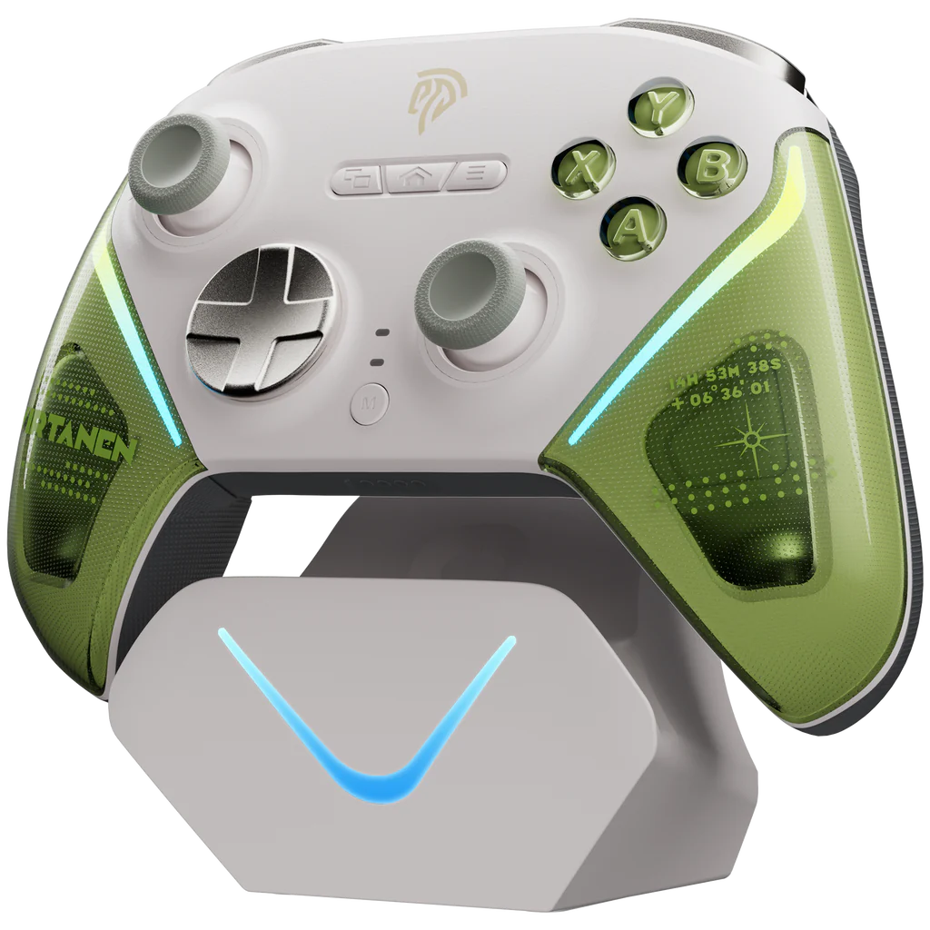 Manette Switch EasySMX D10 Vert : TMR sticks, dock & 1000Hz sur son socle de recharge.