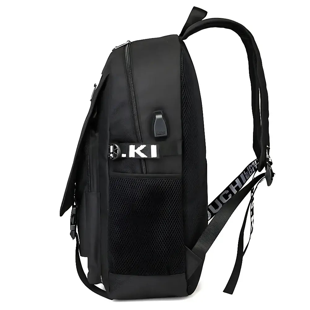 Sac à dos ordinateur portable noir avec mesh et design pratique, idéal pour étudiants et gamers.