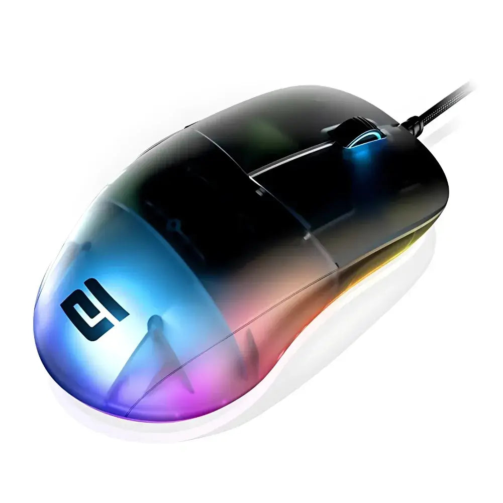 Endgame Gear XM1 Dark Frost RGB gaming mouse with translucent design and ultra-responsive Kailh switches.