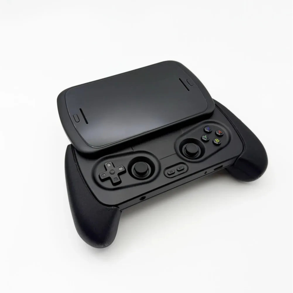 Grip pour Anbernic RG-Slide sur manette avec téléphone, offrant confort et adhérence pour jeux.