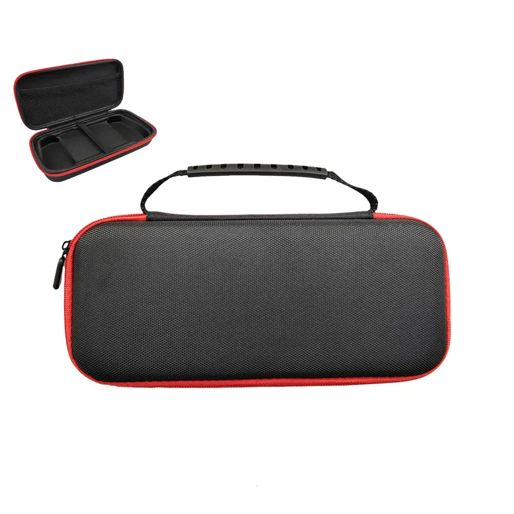 Housse Anbernic RG556 - étui rigide de transport noir et rouge pour console portable avec poignée et intérieur compartimenté.