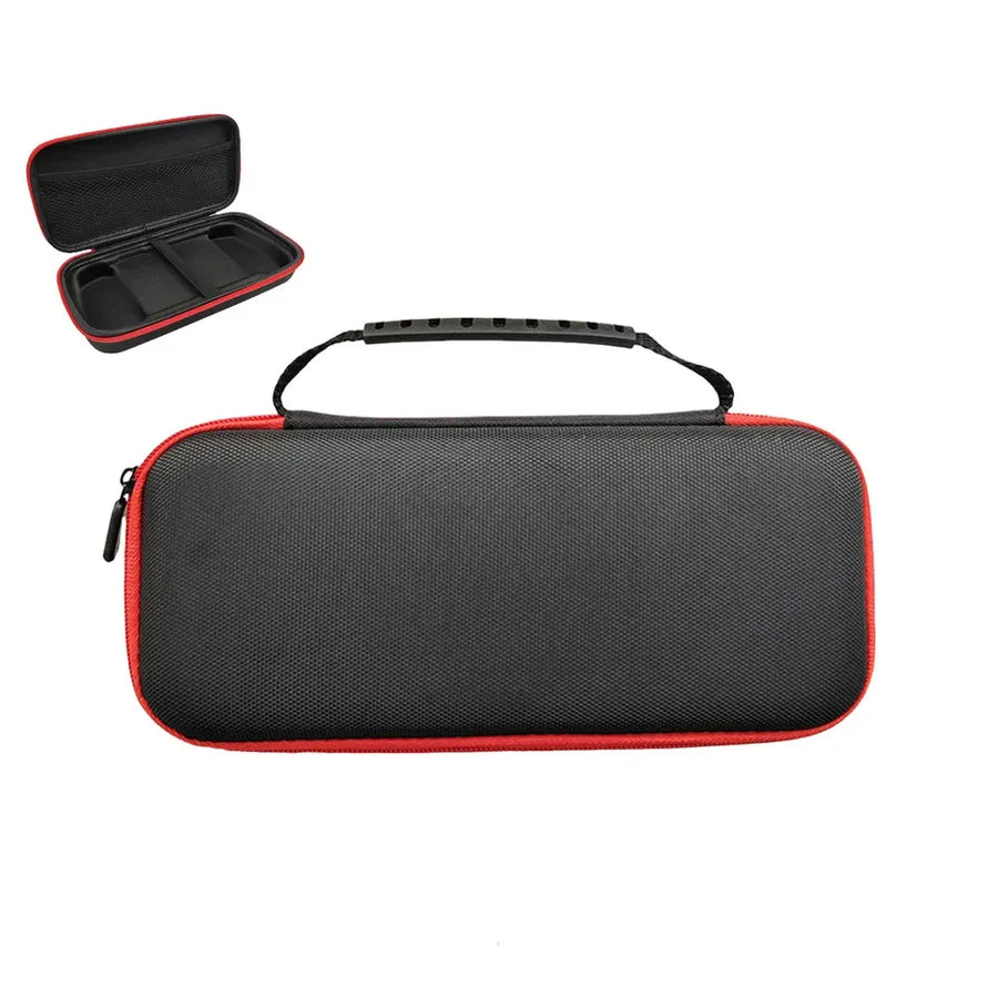 Housse Anbernic RG556 - étui rigide de transport noir et rouge pour console portable avec poignée et intérieur compartimenté.