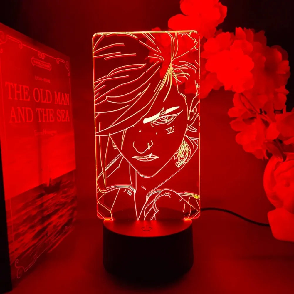 3D LED lamp of Vi from League of Legends, glowing red, enhancing gaming space ambiance.