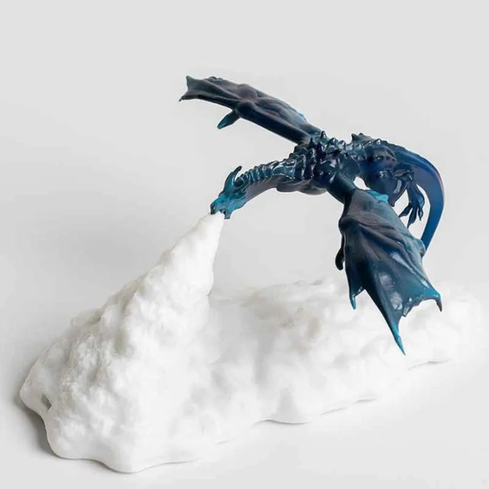 Vue latérale de la Lampe LED 3D Dragon bleu sur une table.