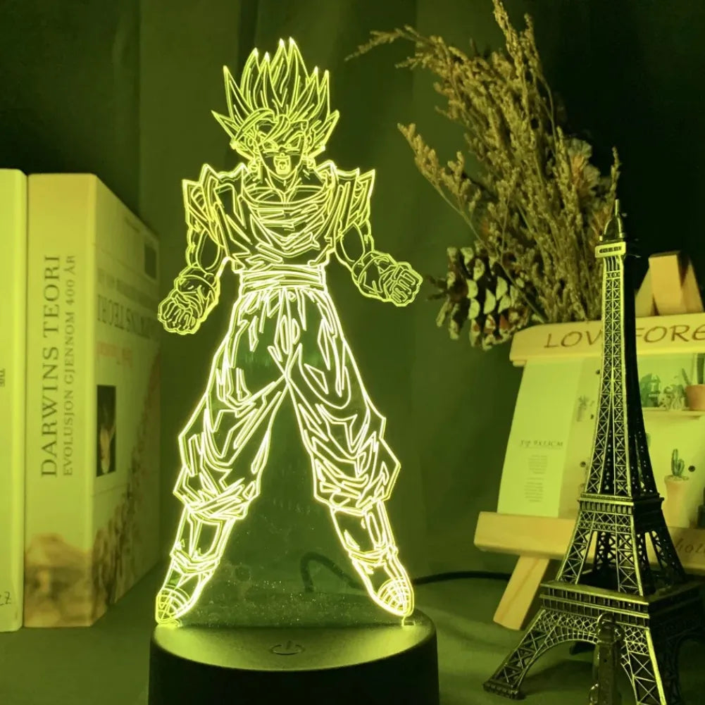 Lampe LED 3D Sangoku Super Saiyan 2 vue de face jaune