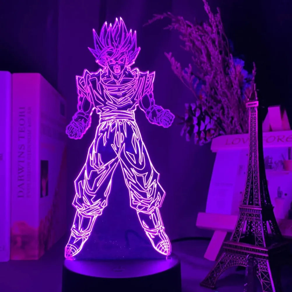 Lampe LED 3D Sangoku Super Saiyan 2 vue de face violet