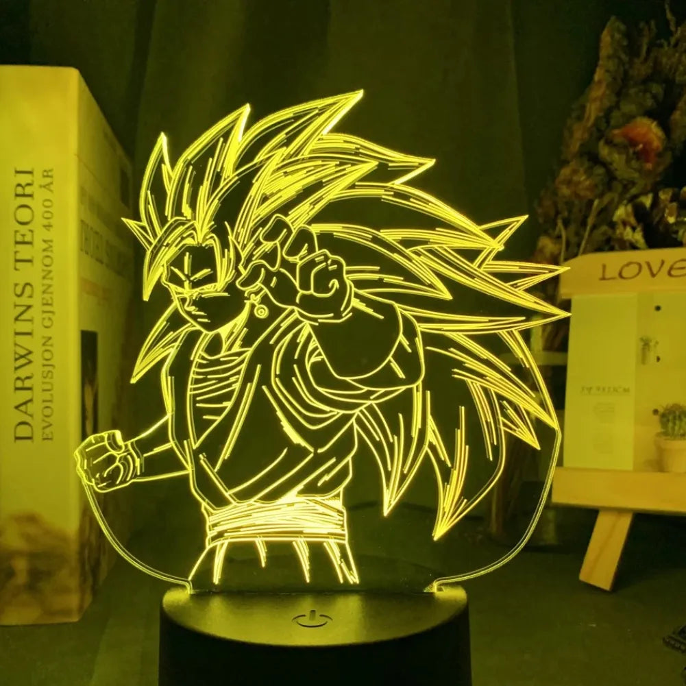 Lampe LED 3D Sangoku Super Saiyan 3 vue de face jaune