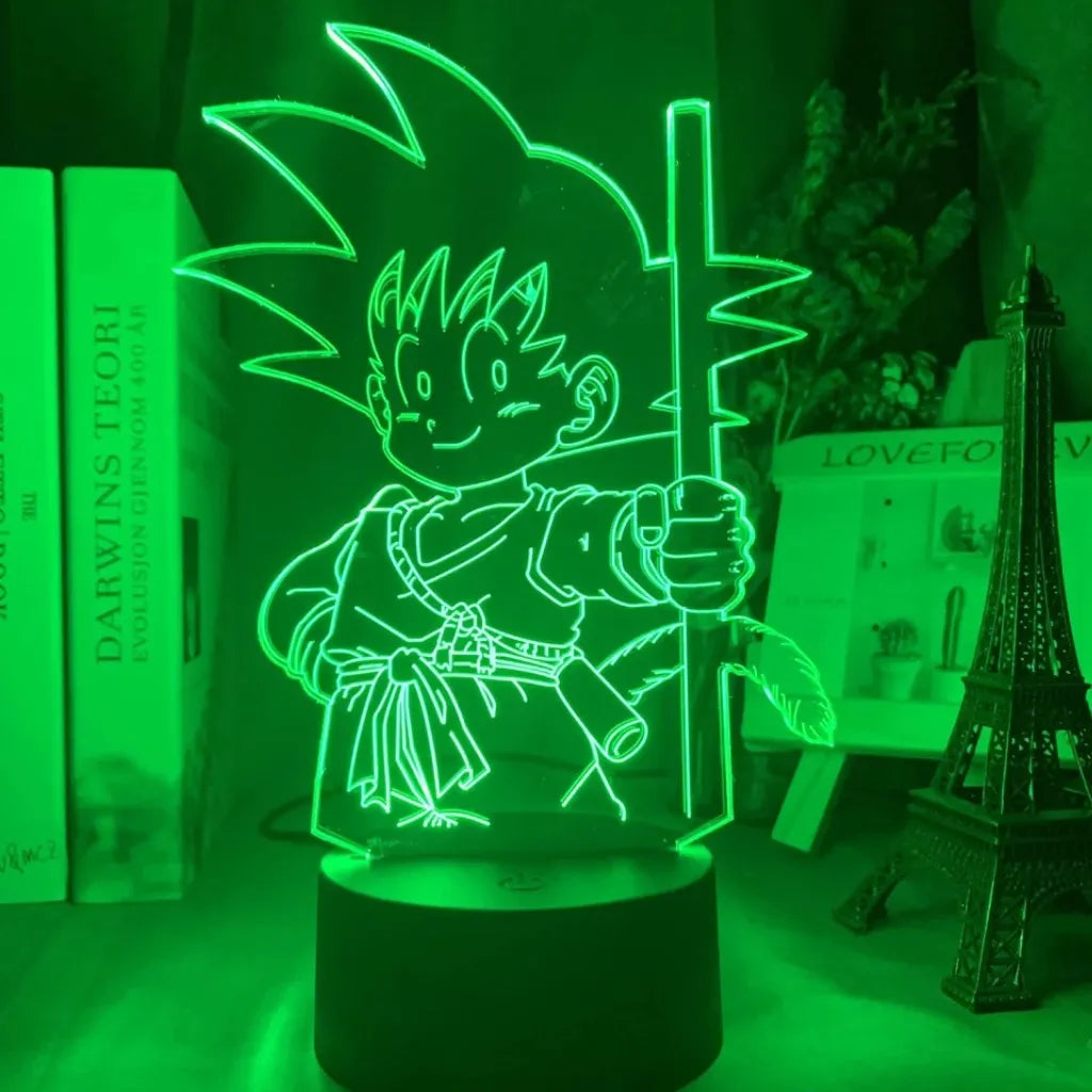 Lampe LED 3D Petit Goku vue de face Vert