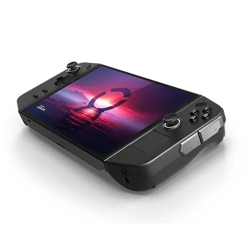 Lenovo Legion Go posée sur une table avec manettes détachées