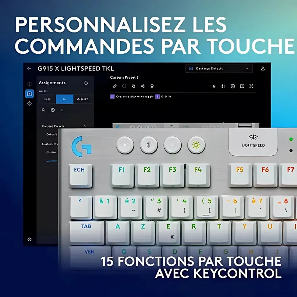 Gros plan sur les touches mécaniques GL Tactile du G915 X.