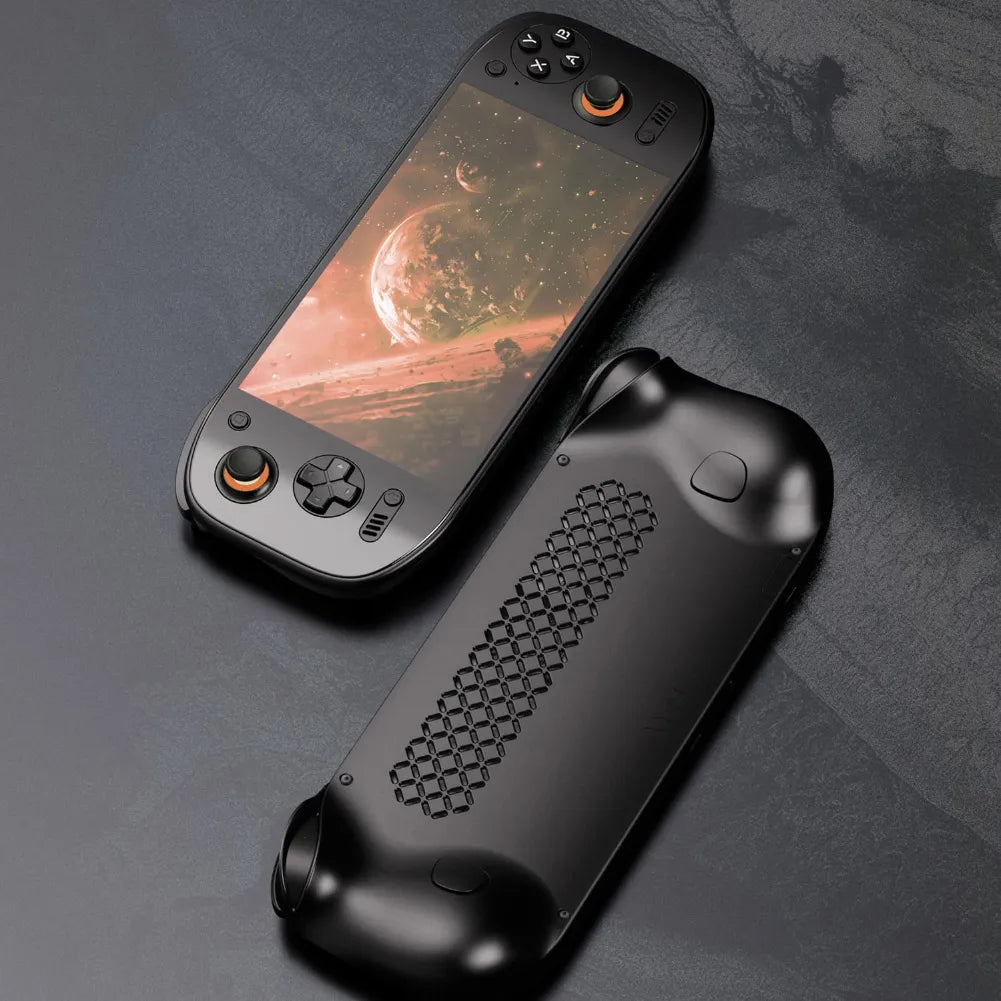 AYN Odin 2 Portal — Console portable AMOLED 7'' 1080p vue avant et arrière avec écran et boutons.