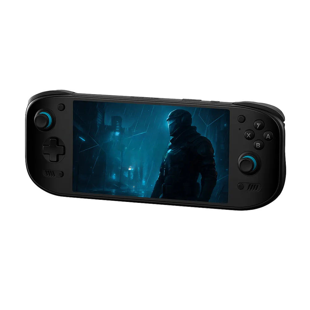 AYN Odin 2 Portal — Console portable AMOLED 7'' 1080p affichant un jeu sur son écran.