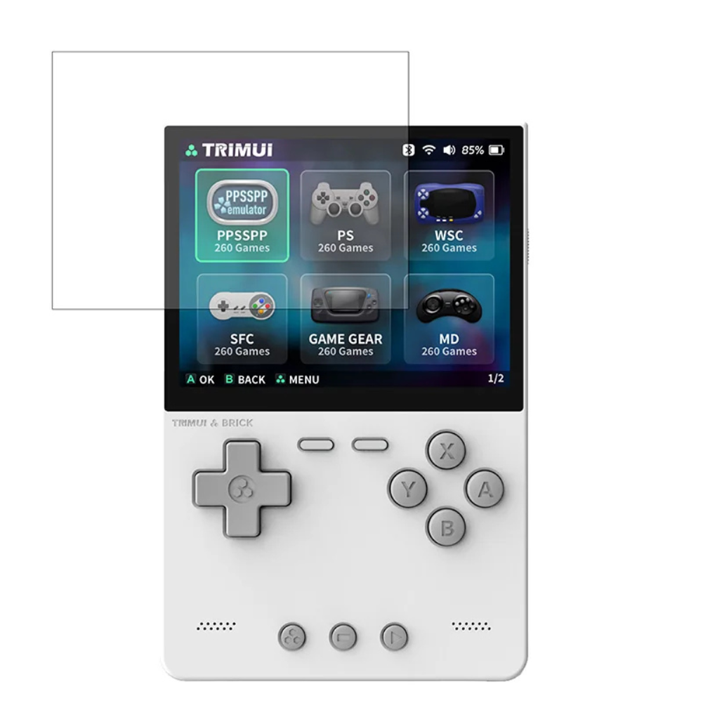 Protection écran Trimui Brick sur la console Trimui Brick, verre trempé pour une protection optimale.