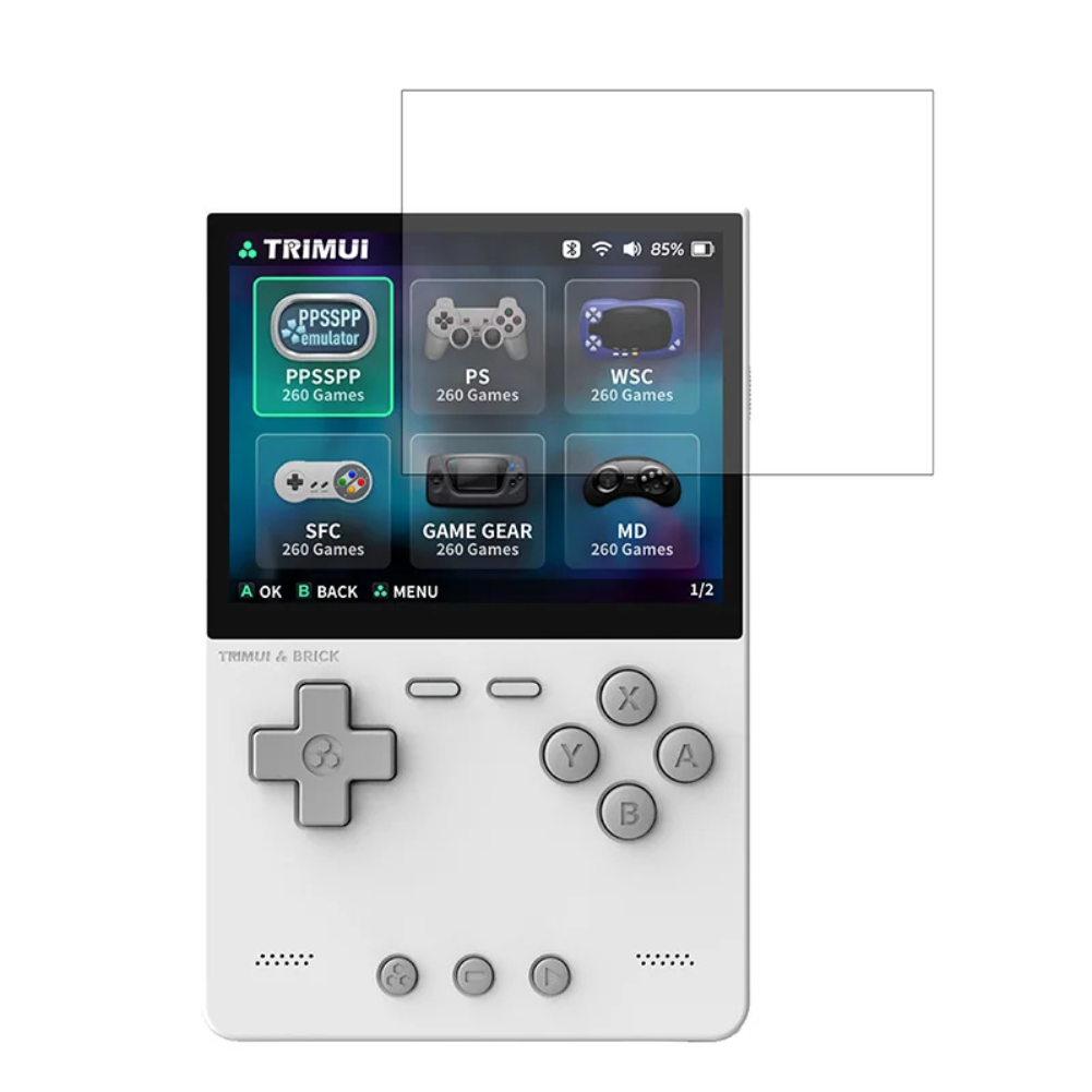 Protection écran Trimui Brick sur console de jeu, verre trempé pour protection optimale.