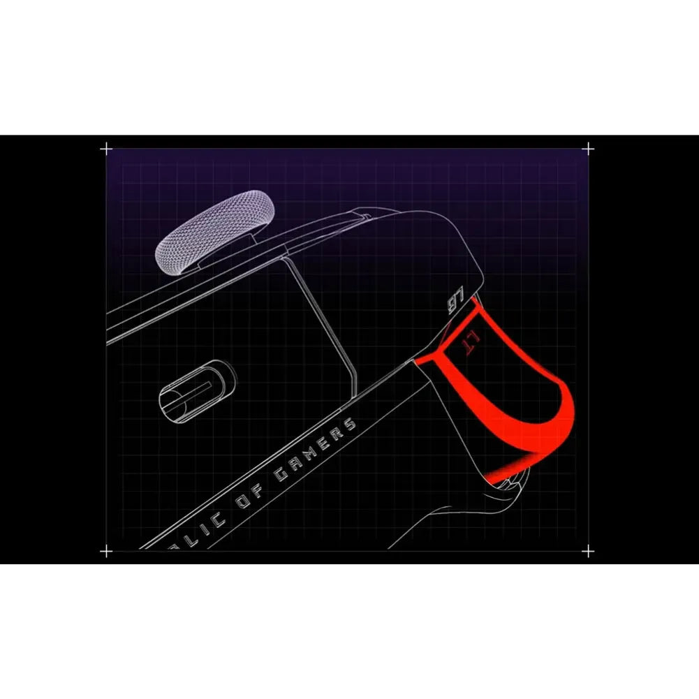 Illustration de la manette ROG Raikiri, mettant en avant les gâchettes ajustables et le design ergonomique.