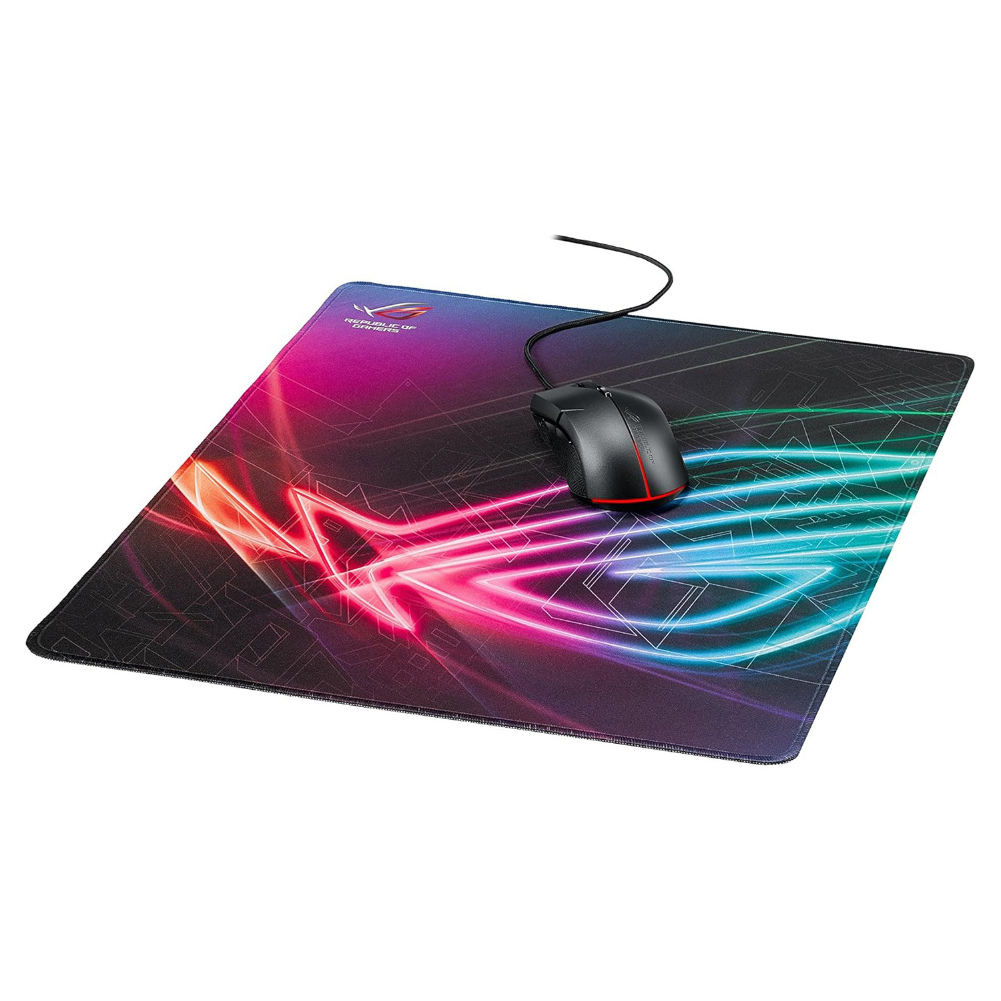 ROG Strix Edge gaming mouse pad with ergonomic design and vibrant lighting effects.