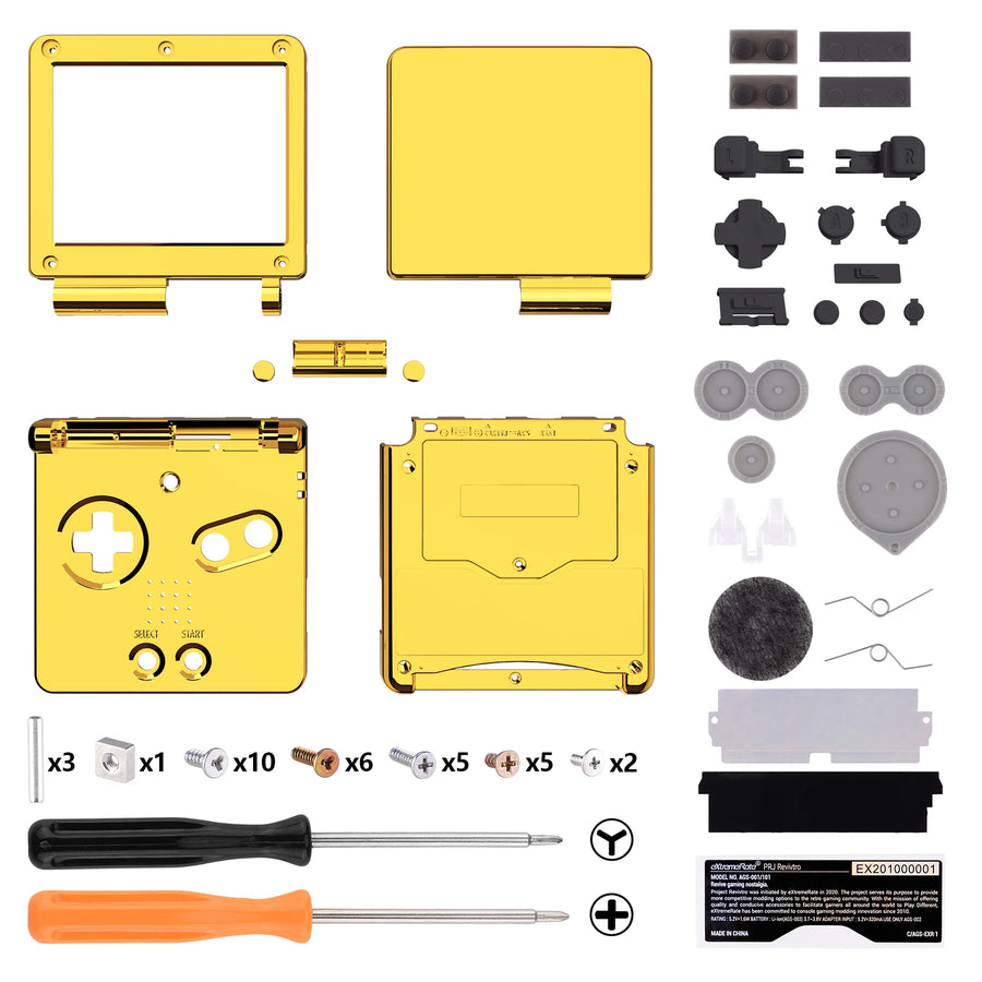 Coque de remplacement complète eXtremeRate pour Game Boy Advance SP, compatible écran IPS sans découpe — Chrome Gold