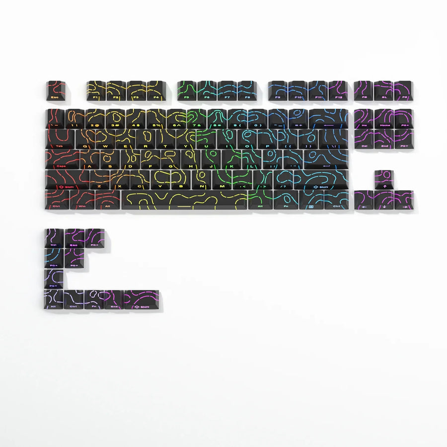 Keycaps PBT topographiques à légendes latérales pour clavier mécanique à tiges MX — Noir / Lot de 97
