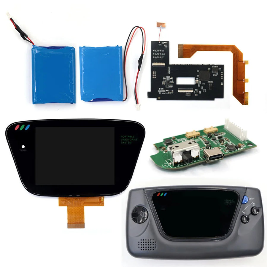 Game-Gear-IPS-Bildschirmkit mit Gehäuse (grau) und Akku
