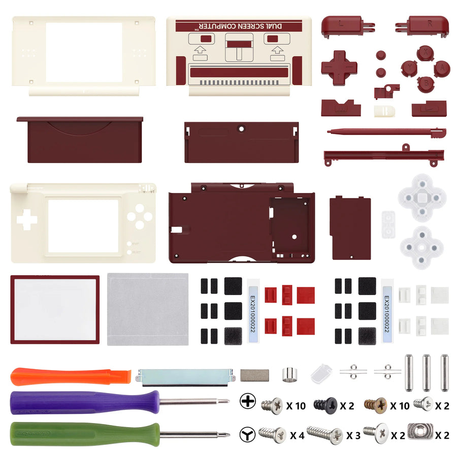 eXtremeRate full shell for DS Lite, cream and dark red colour — image 16