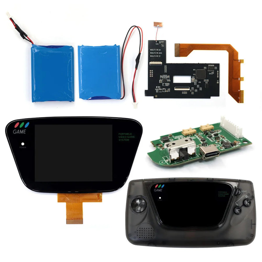 Game-Gear-IPS-Bildschirmkit mit Gehäuse (transparent schwarz) und Akku