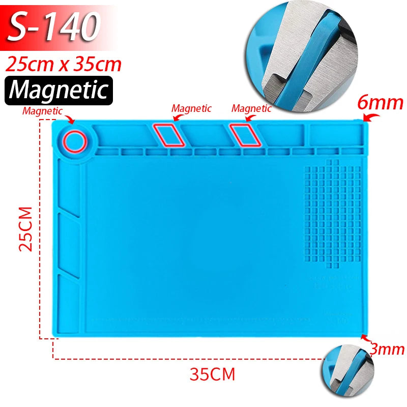 Tapis de réparation en silicone avec compartiments magnétiques pour la soudure et le démontage — S-140 (magnétique)