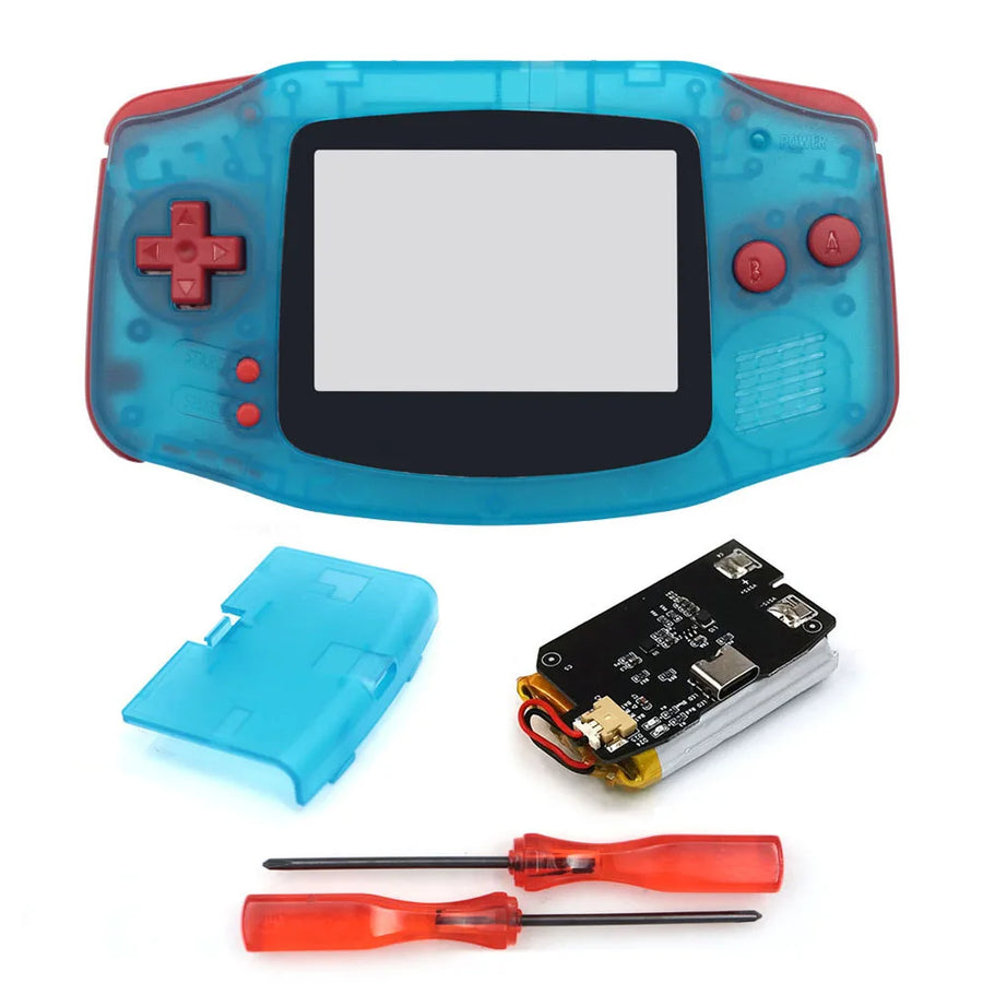 Hispeedido GBA shell with rechargeable battery, translucent blue and red — image 23