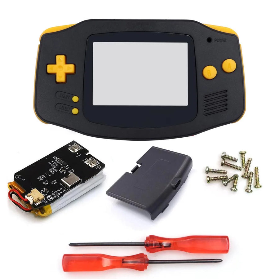 Hispeedido GBA shell with rechargeable battery, black and yellow — image 12