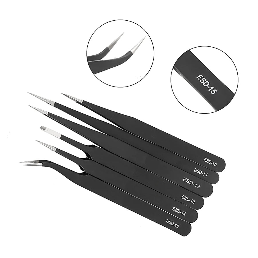 Jeu de 6 pincettes de précision en acier inoxydable — vue 6