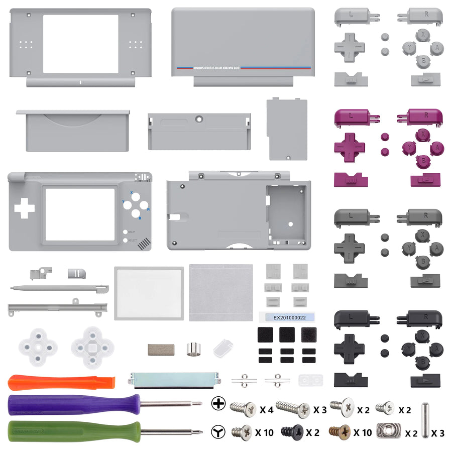 eXtremeRate full shell for DS Lite, light grey and magenta colour — image 15
