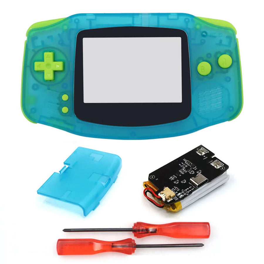Hispeedido GBA shell with rechargeable battery, translucent blue and green — image 24