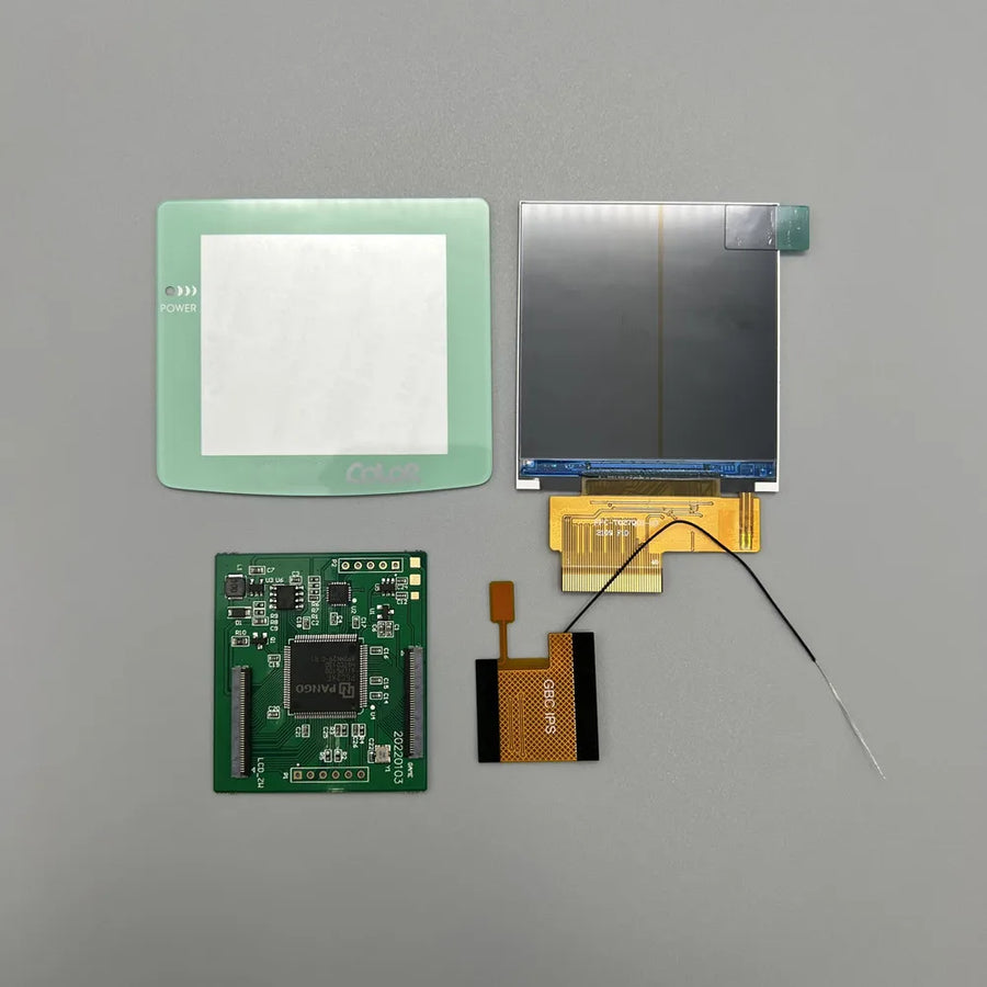 Écran IPS 2,6 pouces de remplacement pour Game Boy Color, avec nappe de connexion et vitre de protection — Vert