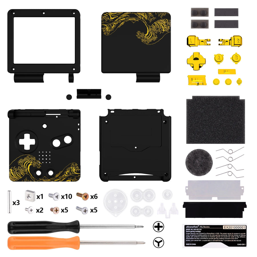 Coque de remplacement complète eXtremeRate pour Game Boy Advance SP, compatible écran IPS sans découpe — GOLDEN - Black