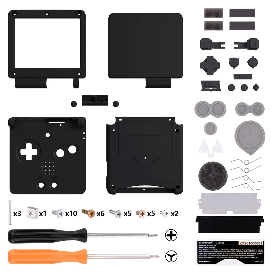 Coque de remplacement complète eXtremeRate pour Game Boy Advance SP, compatible écran IPS sans découpe — Black