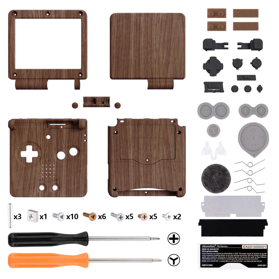 Coque de remplacement complète eXtremeRate pour Game Boy Advance SP, compatible écran IPS sans découpe — Wood Grain