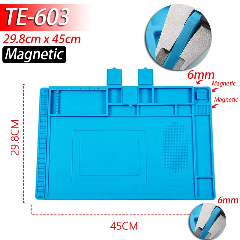 Tapis de réparation en silicone avec compartiments magnétiques pour la soudure et le démontage — TE-603 (magnétique)