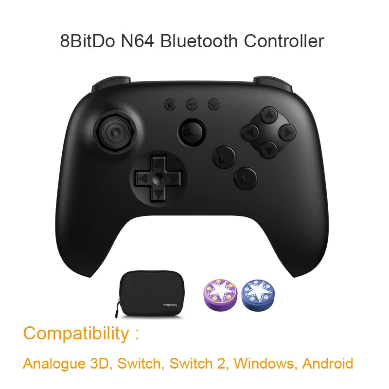 Manette 8BitDo 64 Bluetooth à trois poignées, stick à effet Hall dans la grille d'origine