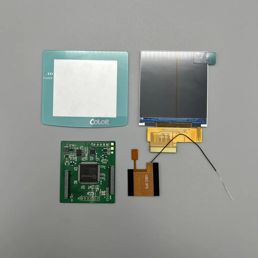 Écran IPS 2,6 pouces de remplacement pour Game Boy Color, avec nappe de connexion et vitre de protection — Bleu