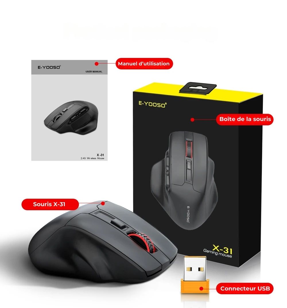 Souris sans fil X-31-Noir Contenu de la boite