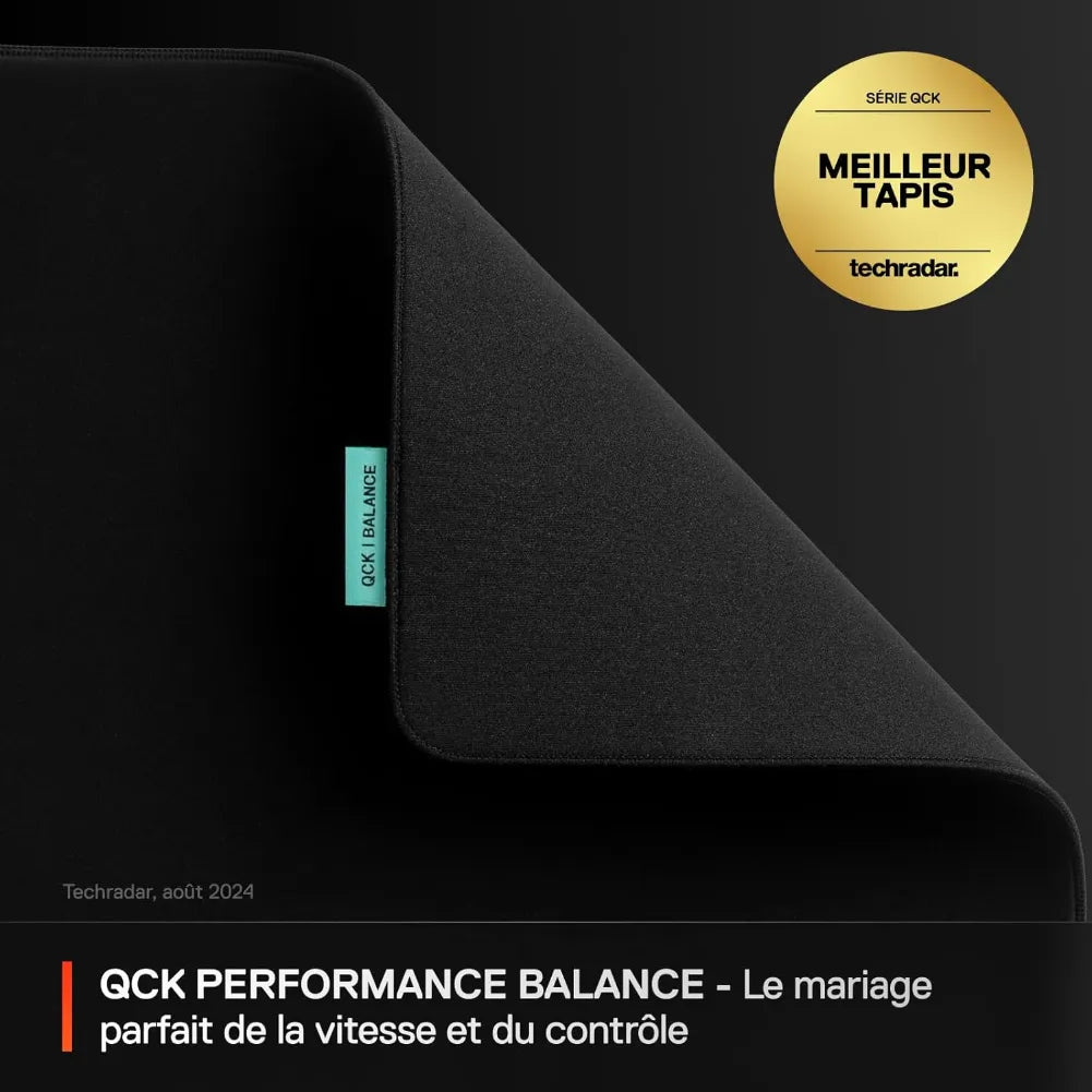 SteelSeries QcK Performance Balance gaming mouse pad highlighting speed and control with TechRadar award.