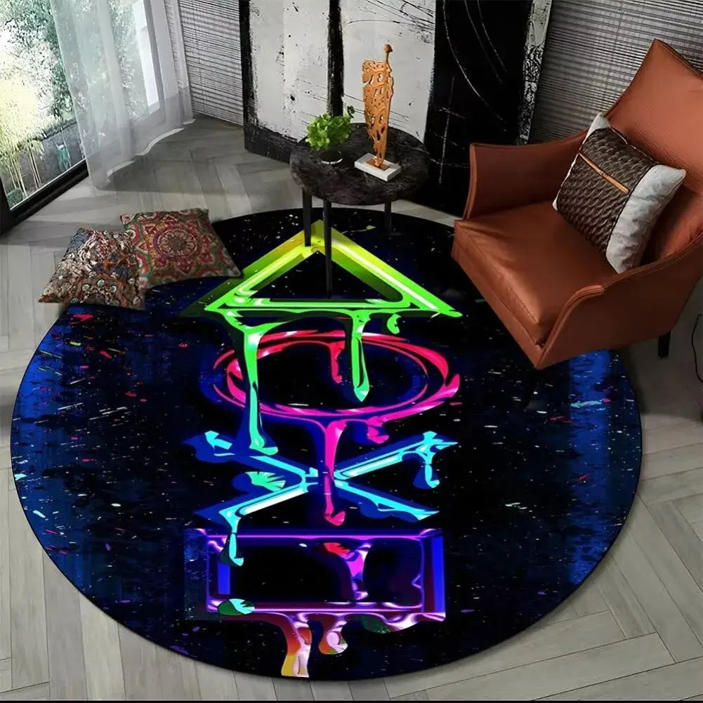 Tapis de sol gamer rond sous une chaise de salon