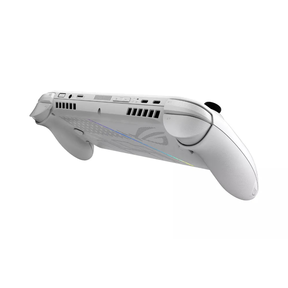 ROG Xbox Ally blanche – Console portable 7” 120 Hz VRR vue de côté, design élégant et moderne.