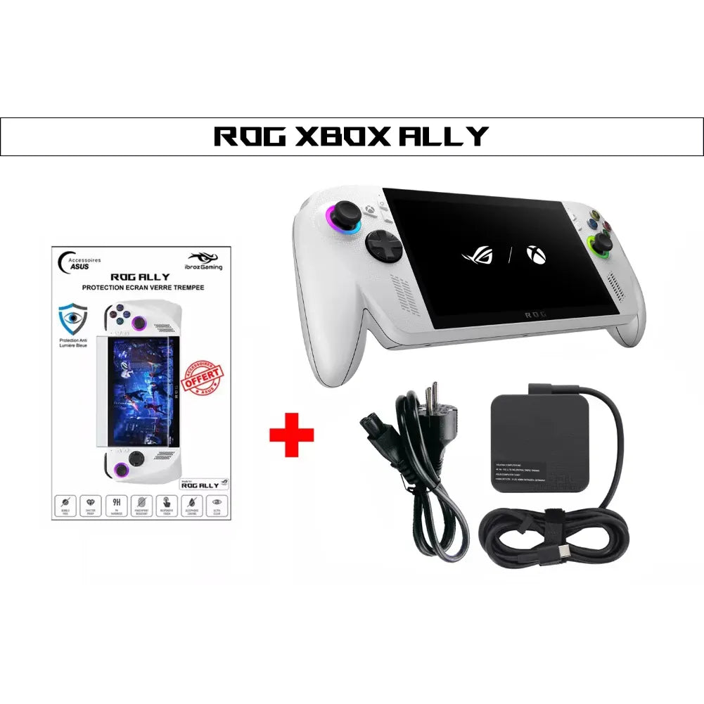 ROG Xbox Ally blanche – Console portable 7” 120 Hz VRR avec accessoires pour une expérience de jeu optimale.