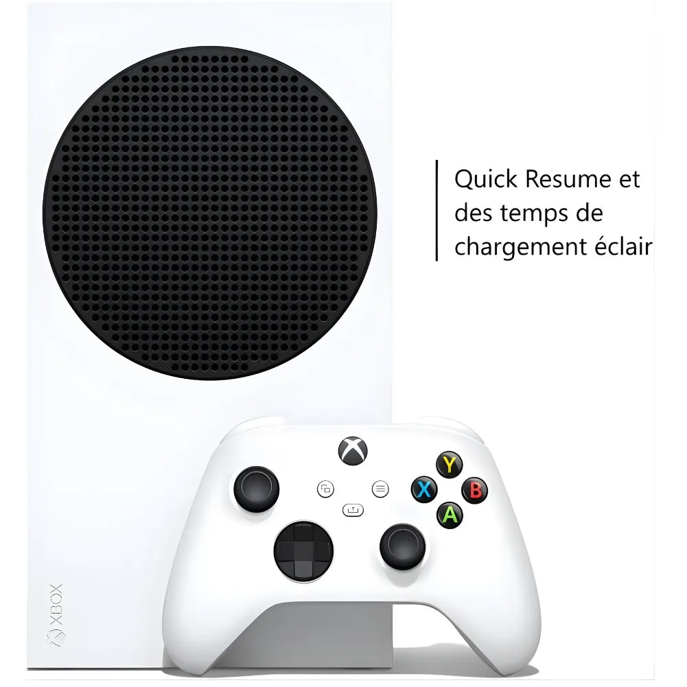 Console Xbox Series S 512 Go avec manette, fonctionnalités Quick Resume et chargements éclairs.