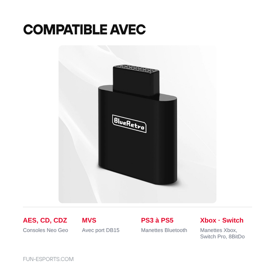 BlueRetro-Adapter für Neo Geo: kompatibel mit AES, CD, CDZ und MVS mit DB15-Port, Bluetooth-Controller von PlayStation, Xbox und Switch Pro