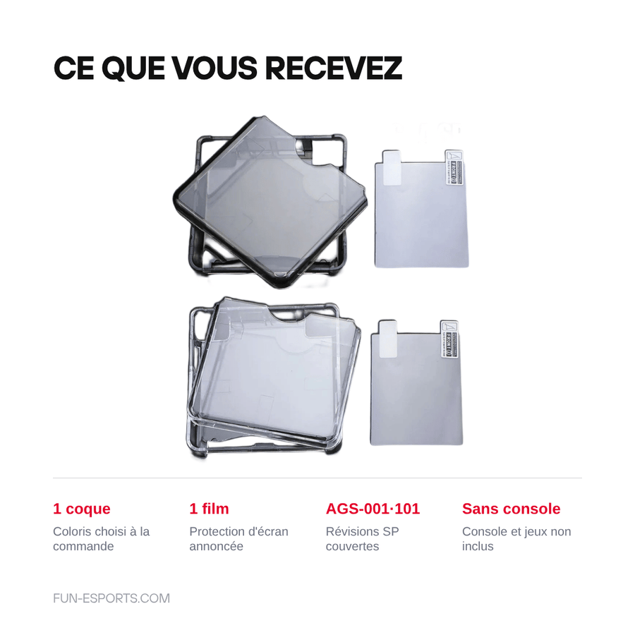 Ce que vous recevez — Coque de protection transparente Game Boy Advance SP + film écran